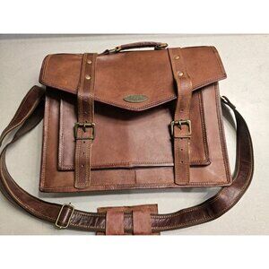 Handmade World Brown Leather Messenger Bag 18" Briefcase Satchel Laptop Bag